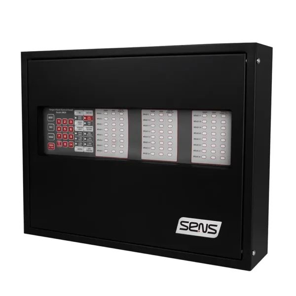 12 Bölge Konvansiyonel Yangın Alarm Tekrarlayıcı Panel M9-CRP-212, perspektif-sol görünüm. Geniş alanlar için tasarlanmış kompakt ve dayanıklı yapı.