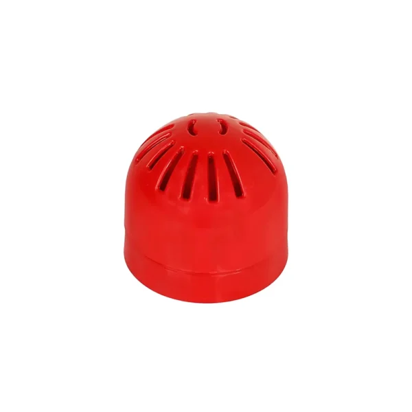 Konvansiyonel Siren TSF-90, perspektif-üst görünüm. Piezoelektrik teknolojisi ve 360 derecelik ses dağılımıyla etkili bir alarm sistemi sunar.